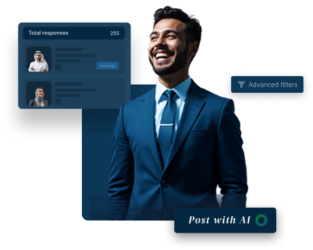 Job posting dashboard with advanced filters, shortlist, and post-with-AI