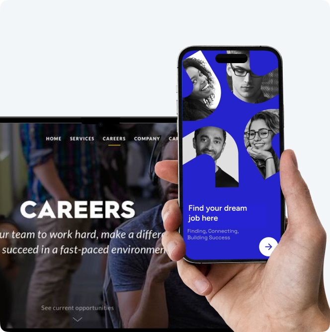 Branded careers page on a laptop matching company website